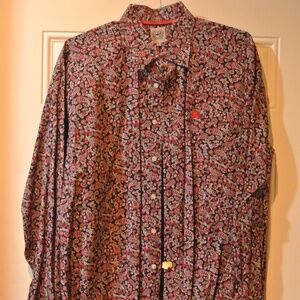 MENS LARGE CINCH BLACK/RED/WHITE PAISLEY WESTERN BUTTON DOWN SHIRT